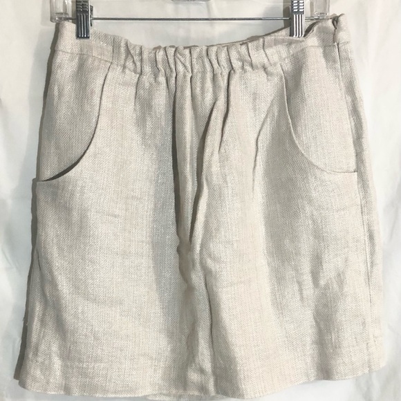 Loft Linen Blend Skirt Sz 6 Zip Side Elastic Front Waist Unique Ann Taylor - Picture 1 of 10